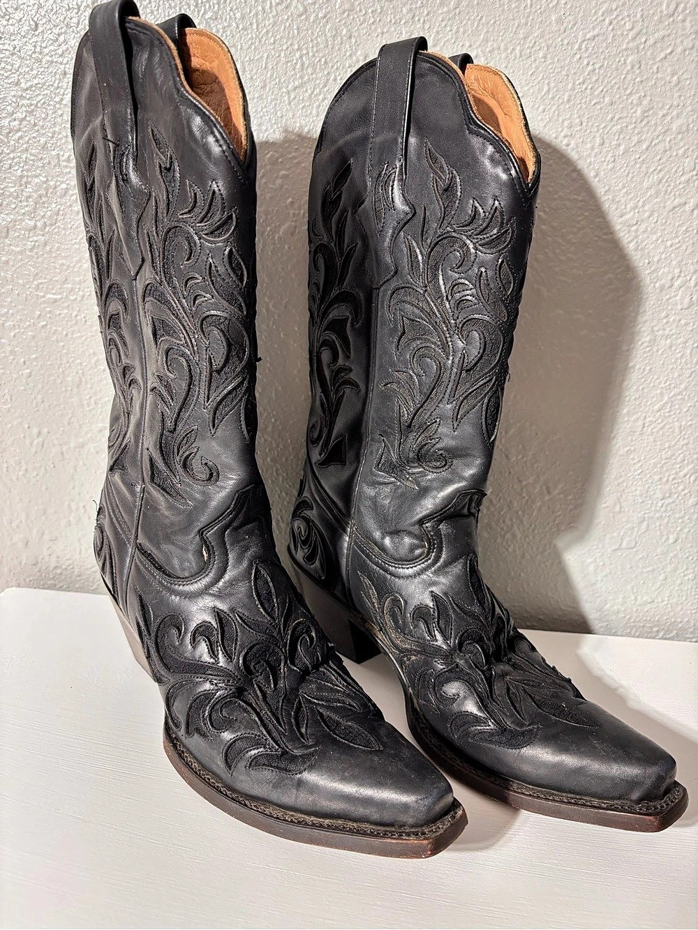 Stetson Women's Western Boots lace Embroidered Western Boots Black